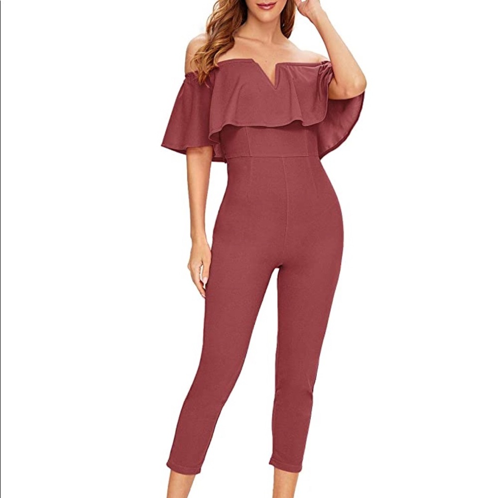 Off Shoulder Ruffle Jumpsuit